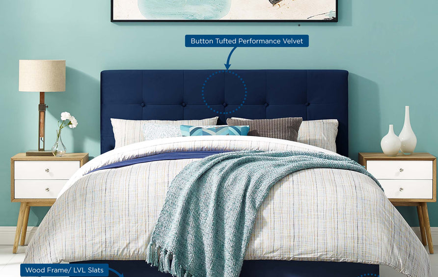 Cottage Performance Velvet Full Bed in Midnight Blue