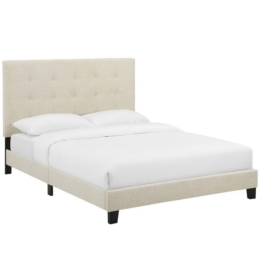 Niall Tufted Button Upholstered Fabric Full Platform Bed in Beige