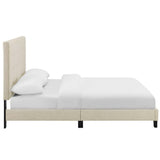 Niall Tufted Button Upholstered Fabric Full Platform Bed in Beige