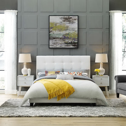 Melanie Tufted Button Upholstered Fabric Full Platform Bed by Furniture For America