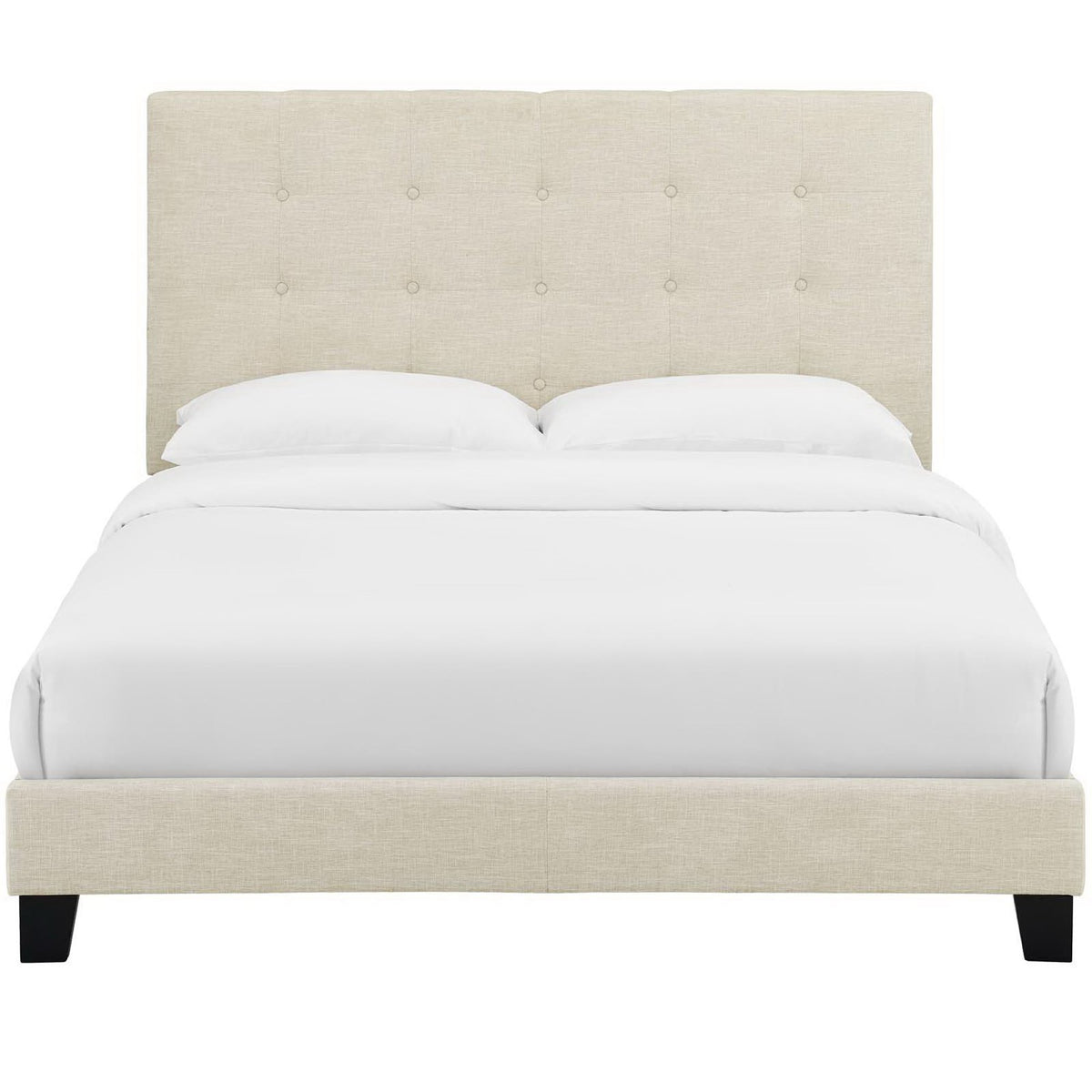 Melanie Tufted Button Upholstered Fabric Queen Platform Bed in Beige