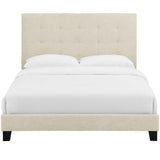 Niall Tufted Button Upholstered Fabric Queen Platform Bed in Beige