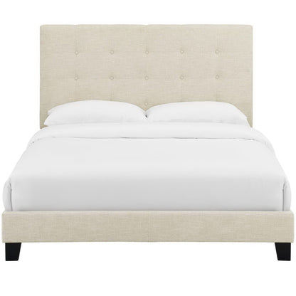 Melanie Tufted Button Upholstered Fabric Queen Platform Bed by Furniture For America
