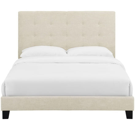Melanie Tufted Button Upholstered Fabric Queen Platform Bed in Beige
