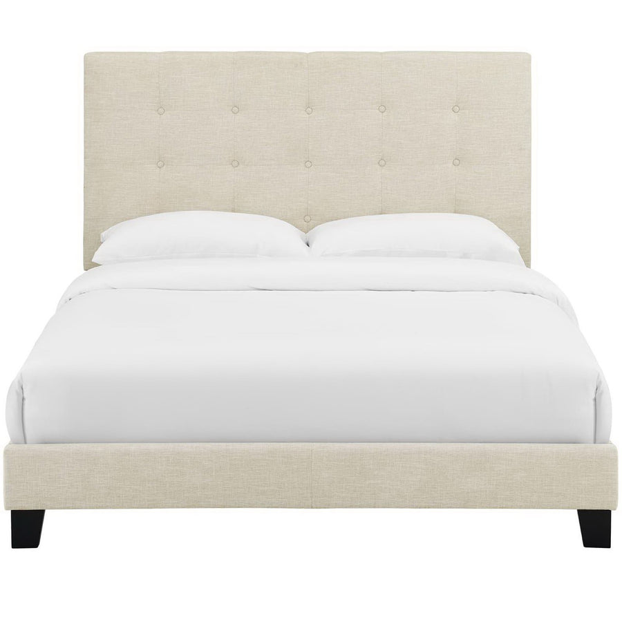 Niall Tufted Button Upholstered Fabric Queen Platform Bed in Beige