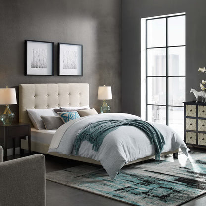 Melanie Tufted Button Upholstered Fabric Queen Platform Bed by Furniture For America