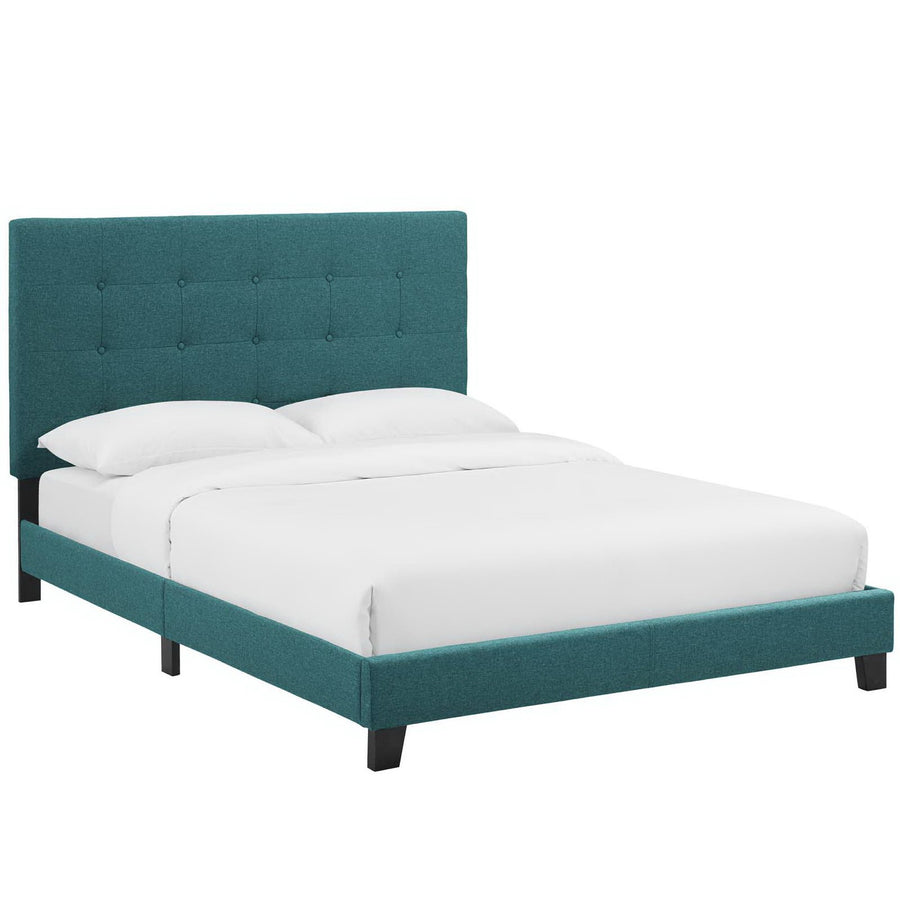 Niall Tufted Button Upholstered Fabric Queen Platform Bed in Teal