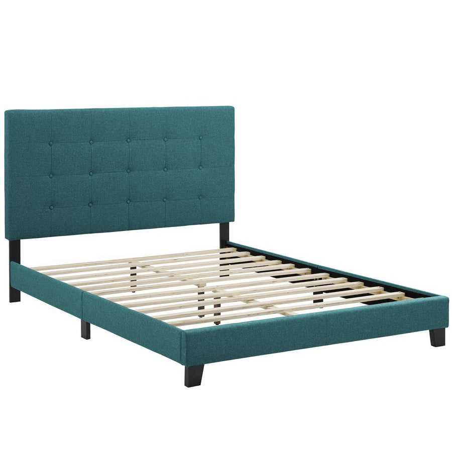 Niall Tufted Button Upholstered Fabric Queen Platform Bed in Teal