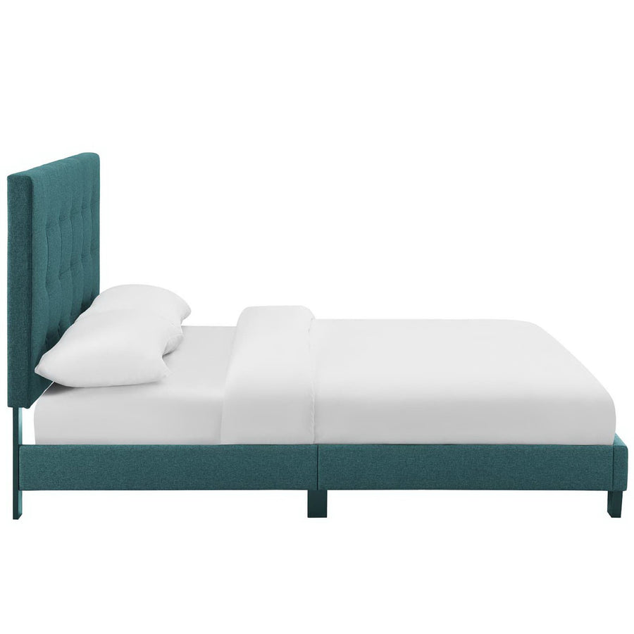Niall Tufted Button Upholstered Fabric Queen Platform Bed in Teal