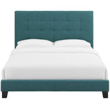 Niall Tufted Button Upholstered Fabric Queen Platform Bed in Teal