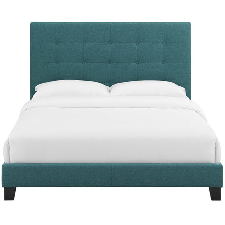 Melanie Tufted Button Upholstered Fabric Queen Platform Bed in Teal