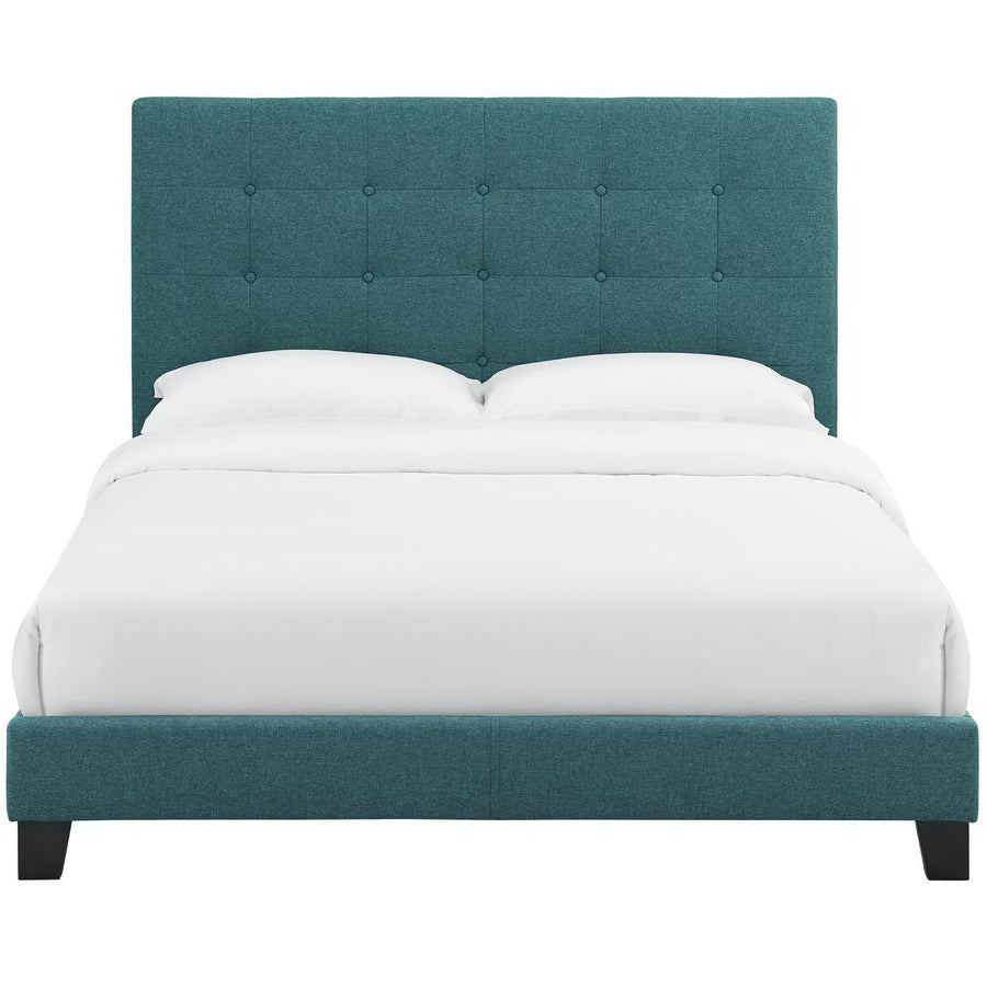 Niall Tufted Button Upholstered Fabric Queen Platform Bed in Teal