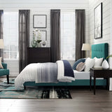 Niall Tufted Button Upholstered Fabric Queen Platform Bed in Teal