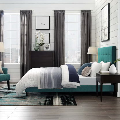 Melanie Tufted Button Upholstered Fabric Queen Platform Bed by Furniture For America