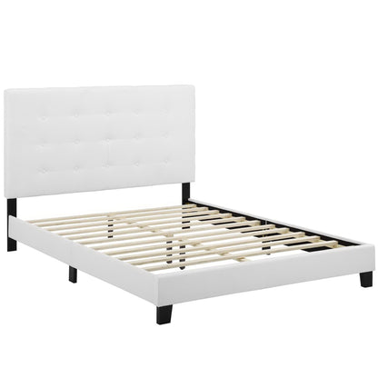 Melanie Tufted Button Upholstered Fabric Queen Platform Bed by Furniture For America