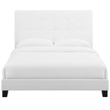 Niall Tufted Button Upholstered Fabric Queen Platform Bed in White