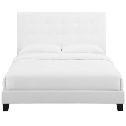 Melanie Tufted Button Upholstered Fabric Queen Platform Bed by Furniture For America