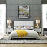 Niall Tufted Button Upholstered Fabric Queen Platform Bed in White