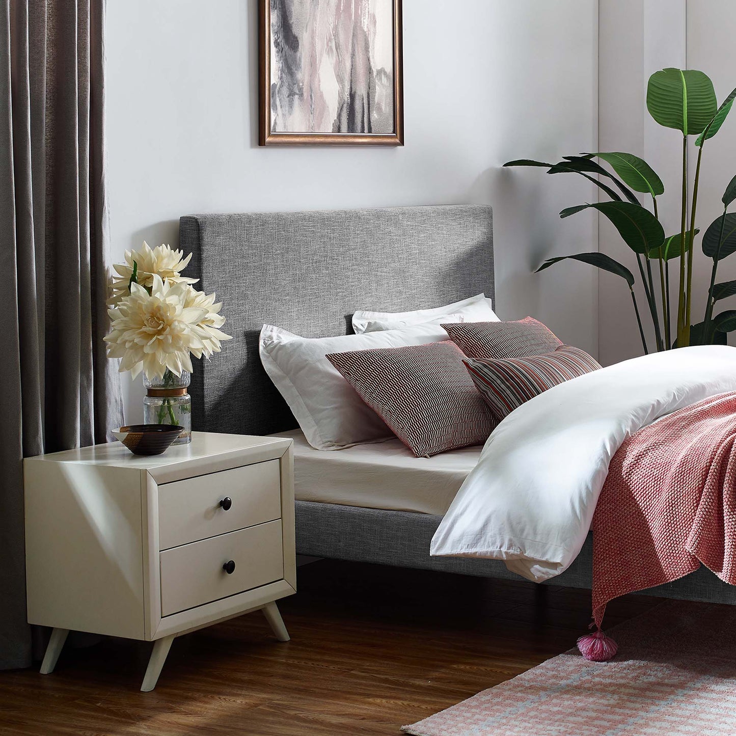 Taylor Upholstered Linen Fabric Full / Queen Headboard by Furniture For America