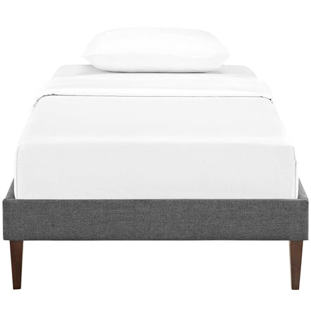 Tessie Fabric Twin Bed Frame with Squared Tapered Legs in Gray