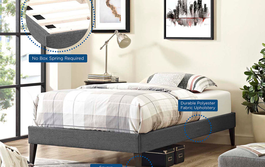 Tonder Fabric Twin Bed Frame with Squared Tapered Legs in Gray