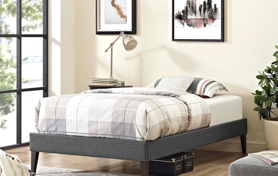 Tonder Fabric Twin Bed Frame with Squared Tapered Legs in Gray