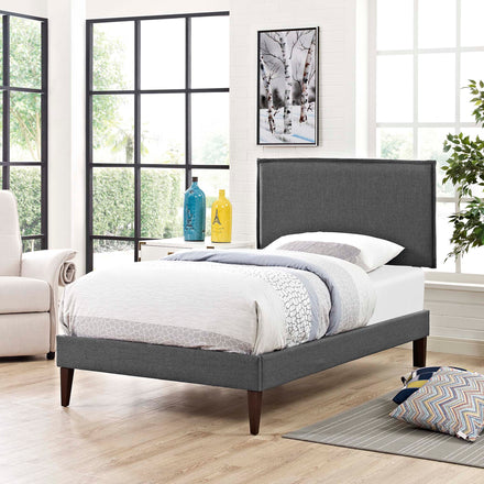 Amaris Fabric Twin Platform Bed with Squared Tapered Legs in Gray