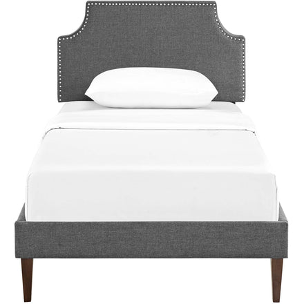 Corene Fabric Twin Platform Bed with Squared Tapered Legs in Gray