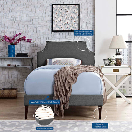 Corene Fabric Twin Platform Bed with Squared Tapered Legs in Gray
