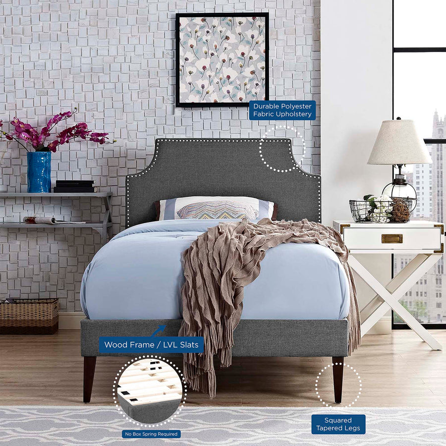 Daphne Fabric Twin Platform Bed with Squared Tapered Legs in Gray