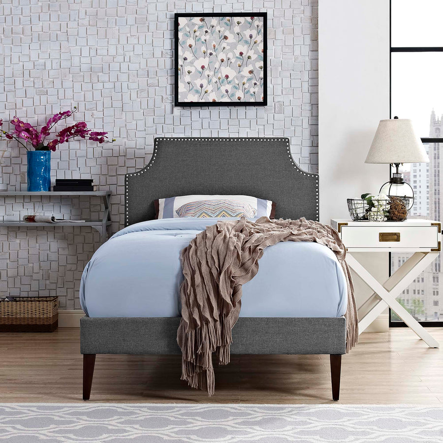 Daphne Fabric Twin Platform Bed with Squared Tapered Legs in Gray