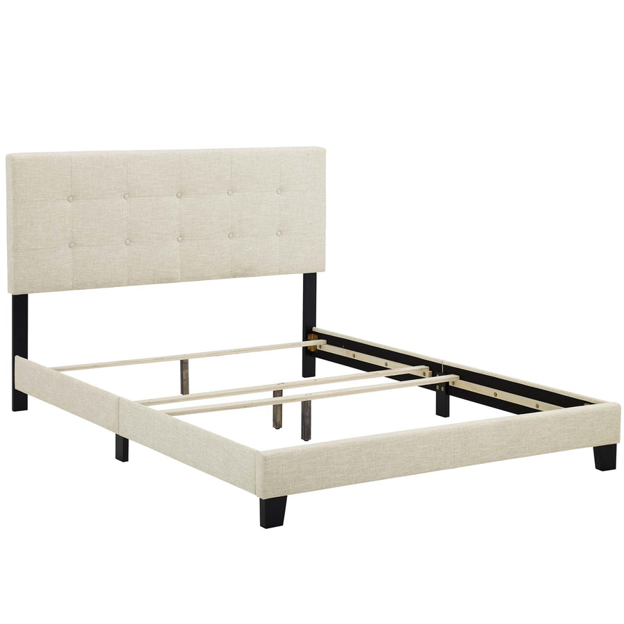 Cottage Upholstered Fabric Full Bed in Beige