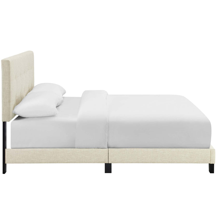 Cottage Upholstered Fabric Full Bed in Beige