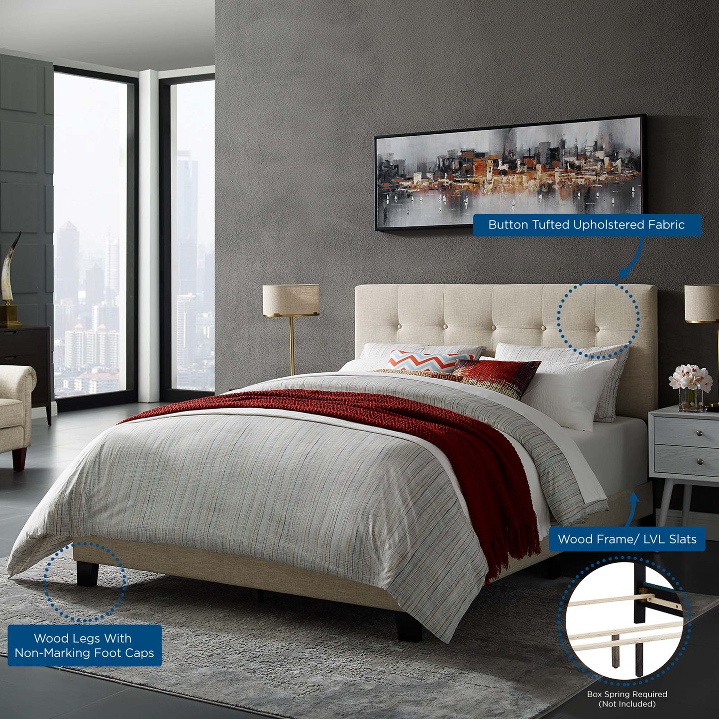 Amira Upholstered Fabric Full Bed by Furniture For America
