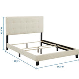 Cottage Upholstered Fabric Queen Bed in Beige