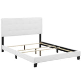 Cottage Upholstered Fabric Queen Bed in White