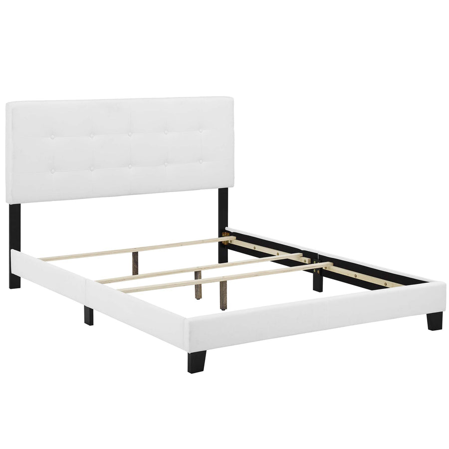 Cottage Upholstered Fabric Queen Bed in White