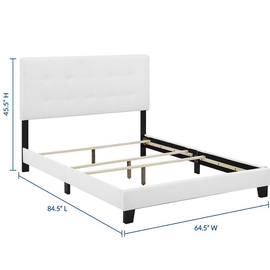 Cottage Upholstered Fabric Queen Bed in White