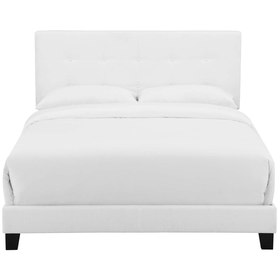 Cottage Upholstered Fabric Queen Bed in White
