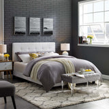 Cottage Upholstered Fabric Queen Bed in White