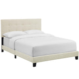 Cottage Upholstered Fabric King Bed in Beige