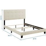 Cottage Upholstered Fabric King Bed in Beige