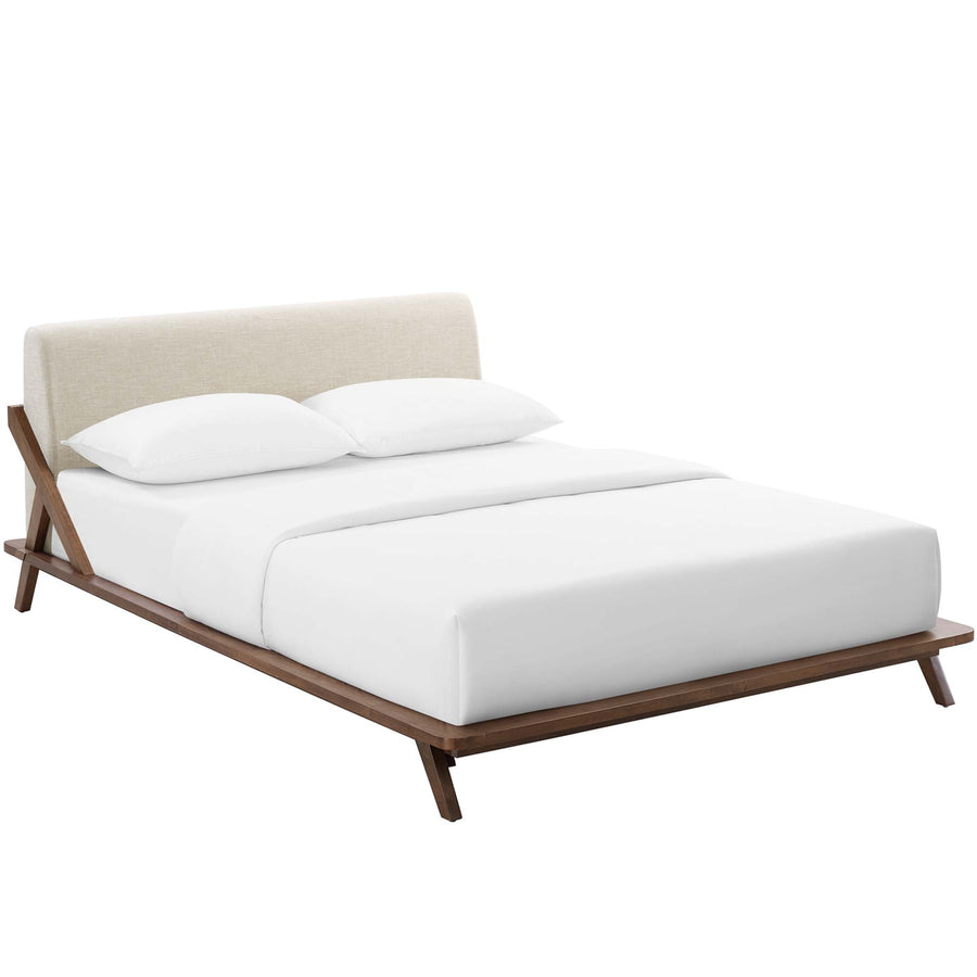 Tossa Upholstered Fabric Queen Platform Bed in Walnut Beige