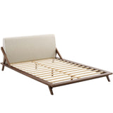 Tossa Upholstered Fabric Queen Platform Bed in Walnut Beige