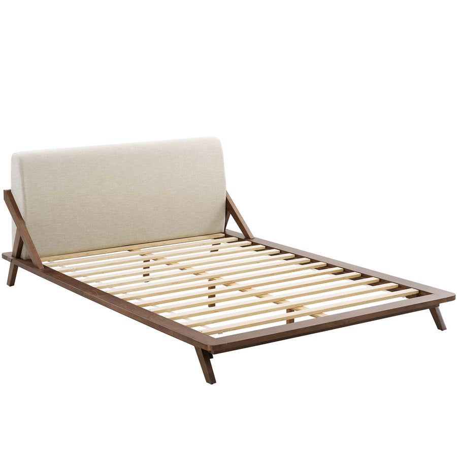 Tossa Upholstered Fabric Queen Platform Bed in Walnut Beige