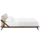Tossa Upholstered Fabric Queen Platform Bed in Walnut Beige