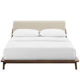 Tossa Upholstered Fabric Queen Platform Bed in Walnut Beige