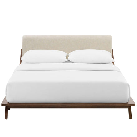 Luella Upholstered Fabric Queen Platform Bed in Walnut Beige