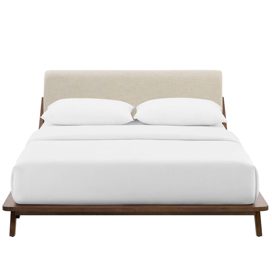 Tossa Upholstered Fabric Queen Platform Bed in Walnut Beige