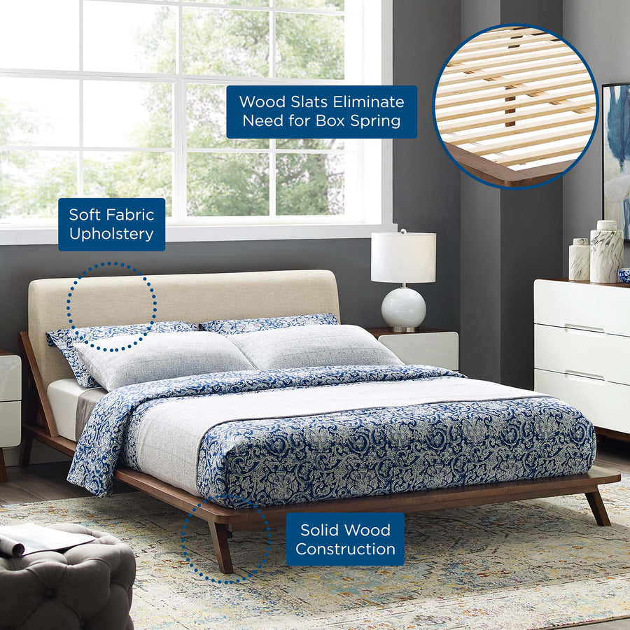 Tossa Upholstered Fabric Queen Platform Bed in Walnut Beige